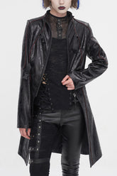 Manteau Punk Long pour Femme en Similicuir Noir à Double Boucle